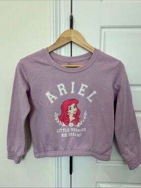 Disney Princess Ariel Girls Purple Cropped Crewneck Sweatshirt, size Large 10/12